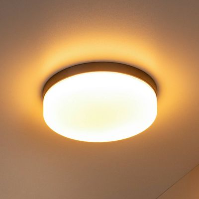 Lucide LED bathroom ceiling lamp Biskit, black, Ø 23 cm, plastic