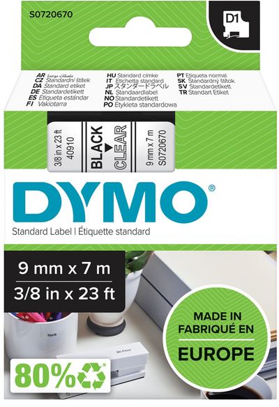 DYMO D1 Standard - Black on Transparent - 9mm