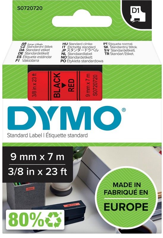 DYMO Tough Authentic Labeling Self Adhesive D1 Durable Tape - Black Print on Red Tape - Image 1
