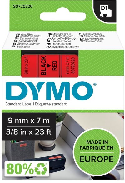 DYMO Tough Authentic Labeling Self Adhesive D1 Durable Tape - Black Print on Red Tape