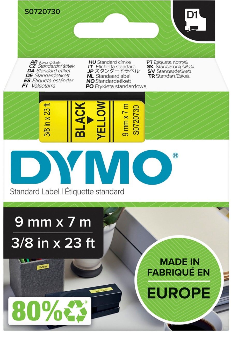 DYMO D1 Standard - Black on Yellow - 9mm - Image 1