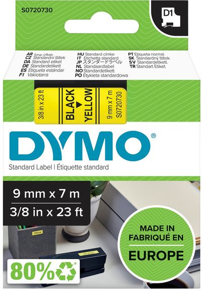 DYMO D1 Standard - Black on Yellow - 9mm