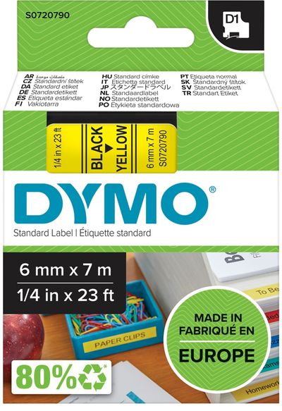 DYMO D1 Standard - Black on Yellow - 6mm