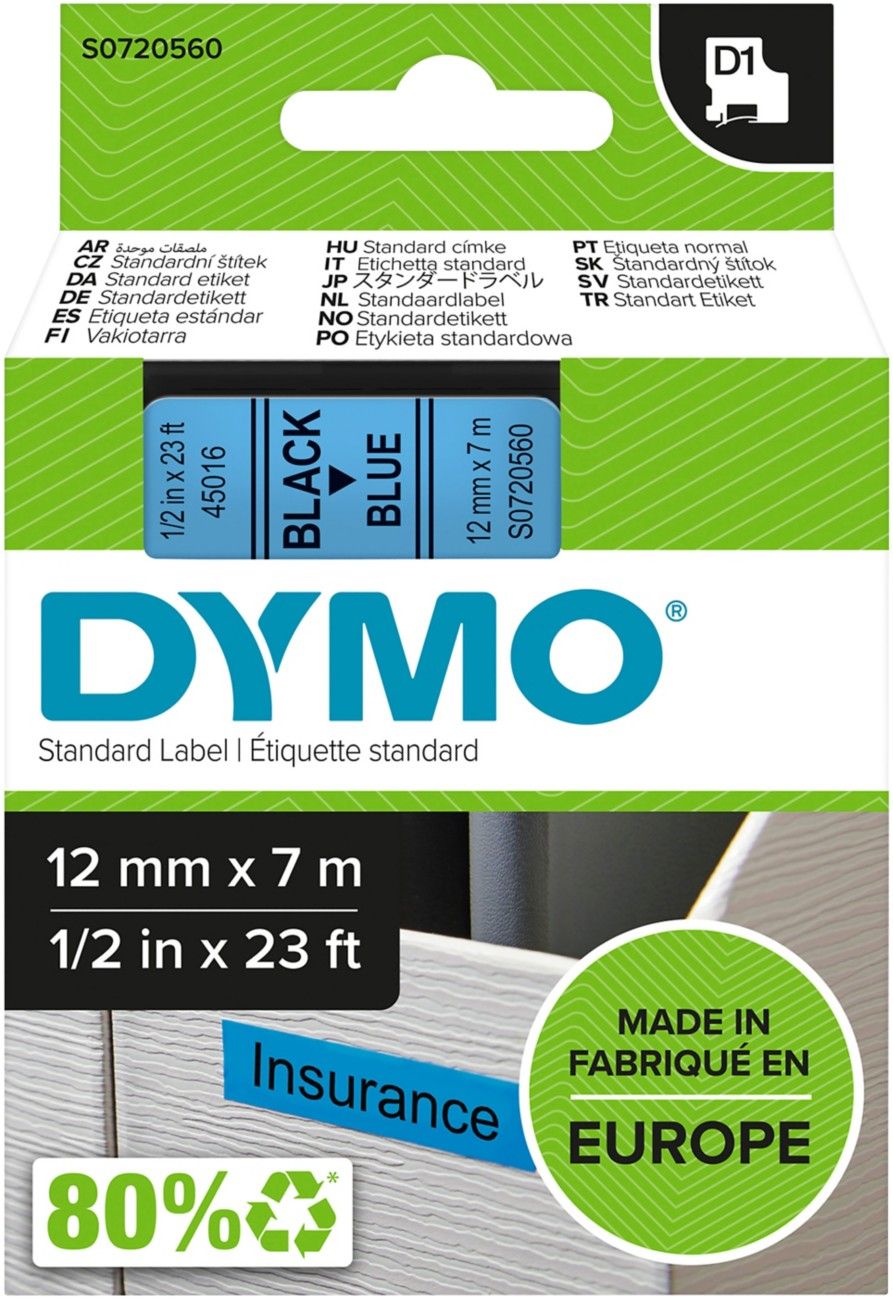 DYMO D1 Standard - Black on Blue - 12mm - Image 1