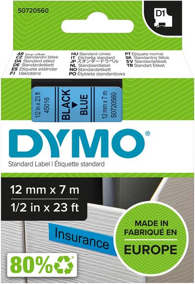 DYMO D1 Standard - Black on Blue - 12mm