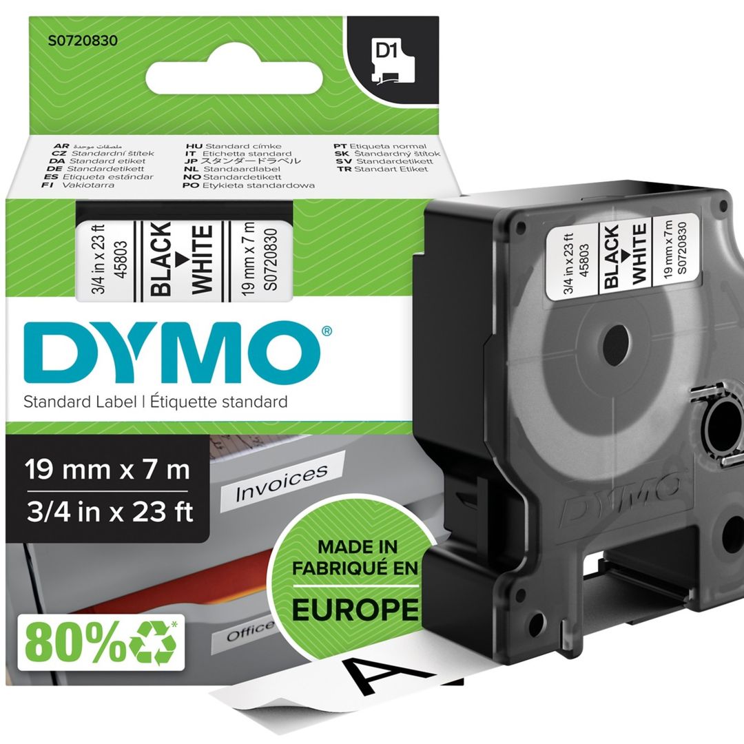 DYMO D1 Standard - Black on White - 19mm - Image 1