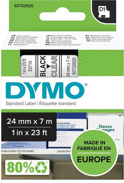 DYMO D1 Standard - Black on Transparent - 24mm - Thumbnail 2