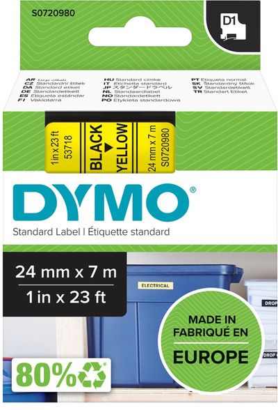 DYMO D1 Standard - Black on Yellow - 24mm