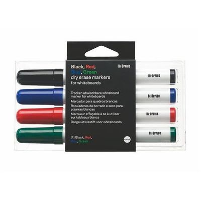 Bi-Office Dryerase Whiteboard Marker Bullet Tip Assorted Colours (Pack 4) - Pe1306