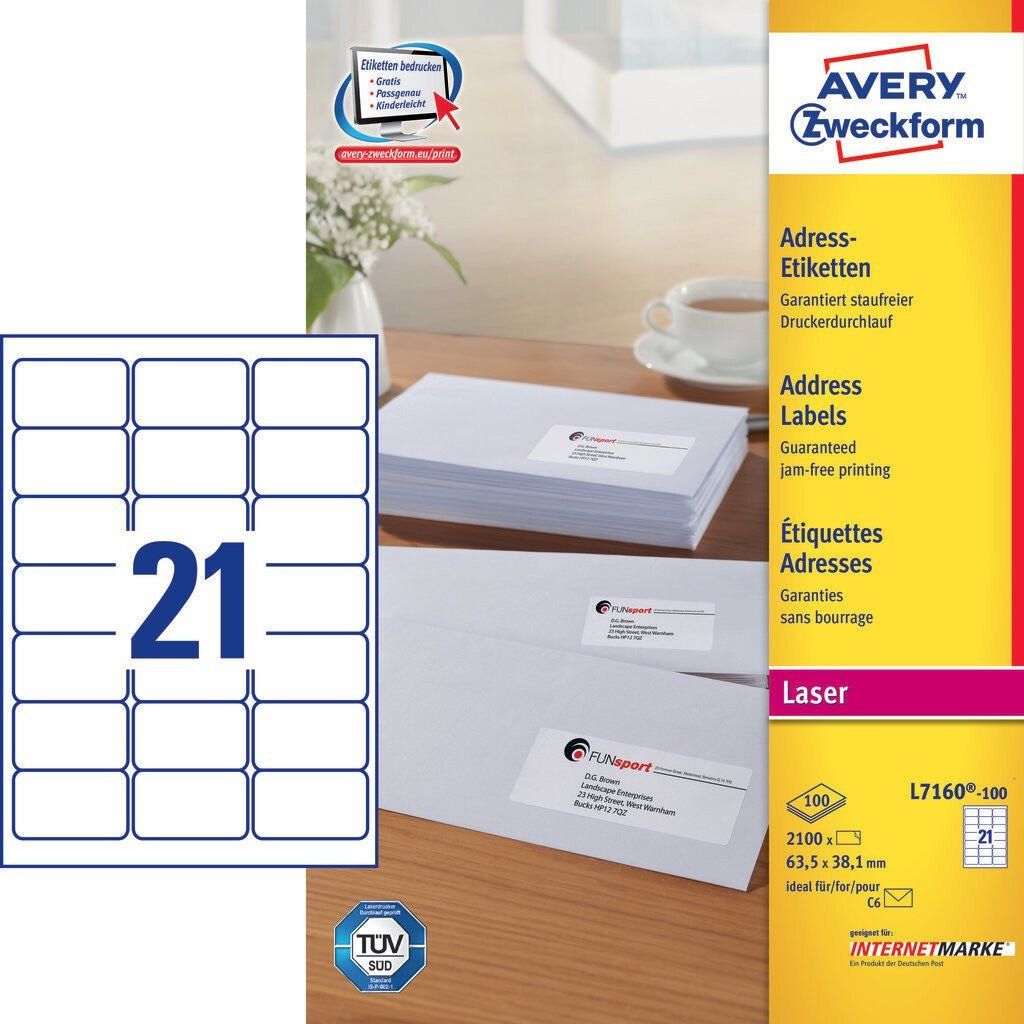 Avery L7160-100 self-adhesive label Rounded rectangle Permanent White 2100 pc(s) - Image 1