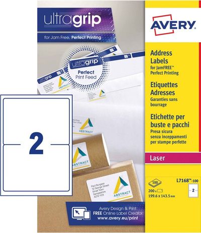 Avery L7168-100 self-adhesive label Rectangle Permanent White 200 pc(s)