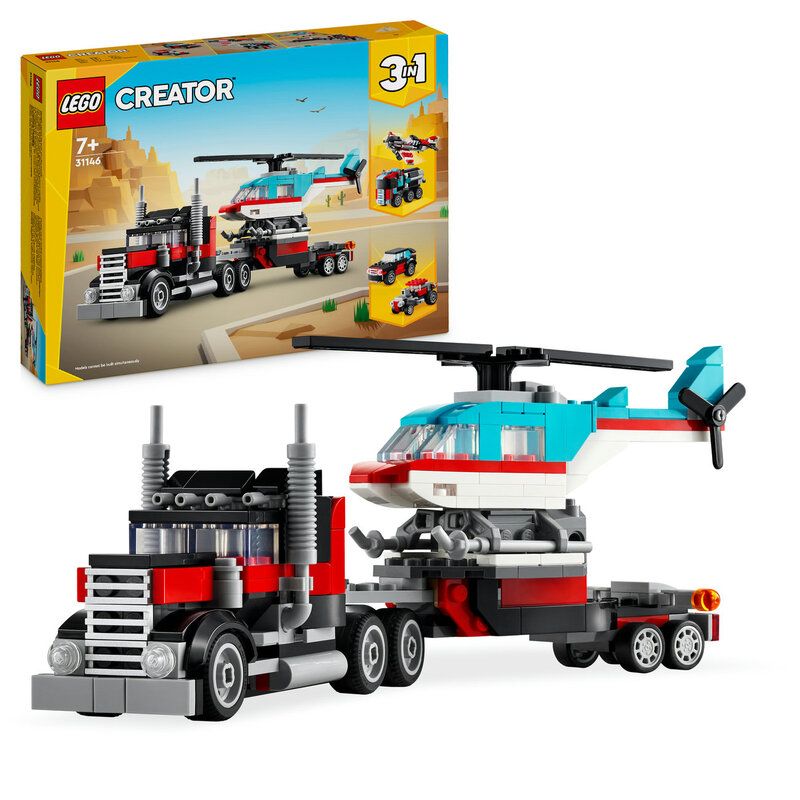 LEGO Creator 31146 3-in-1 Flatbed Truck with Helicopter Set - Image 1