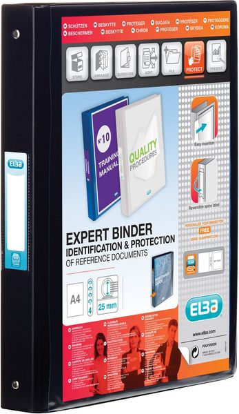 Elba Vision 25mm 4 O-Ring Binder PP A4 Black 100080881