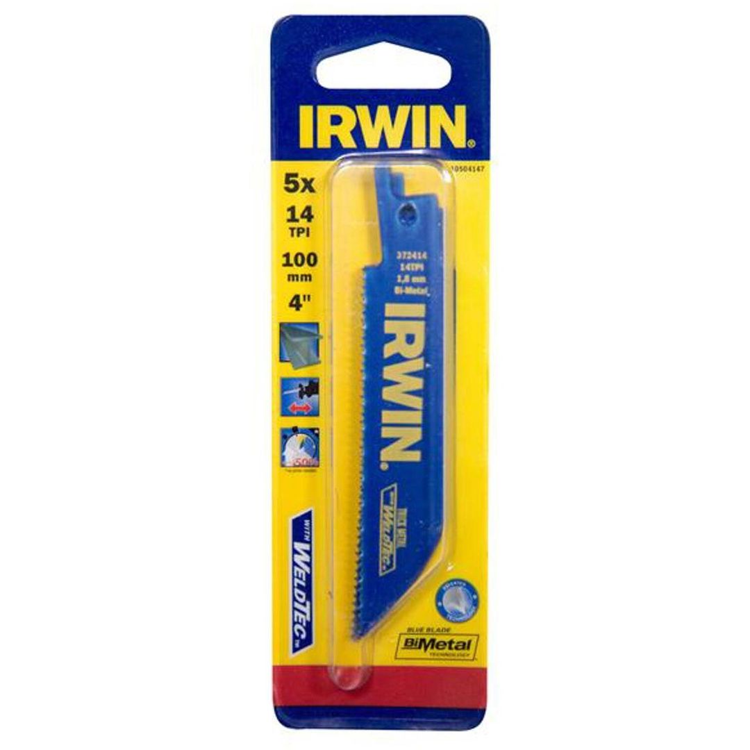 IRWIN 414R Sabre Saw Blade Metal Cutting 100mm 14 TPI Pack of 5 - Grey - Image 1
