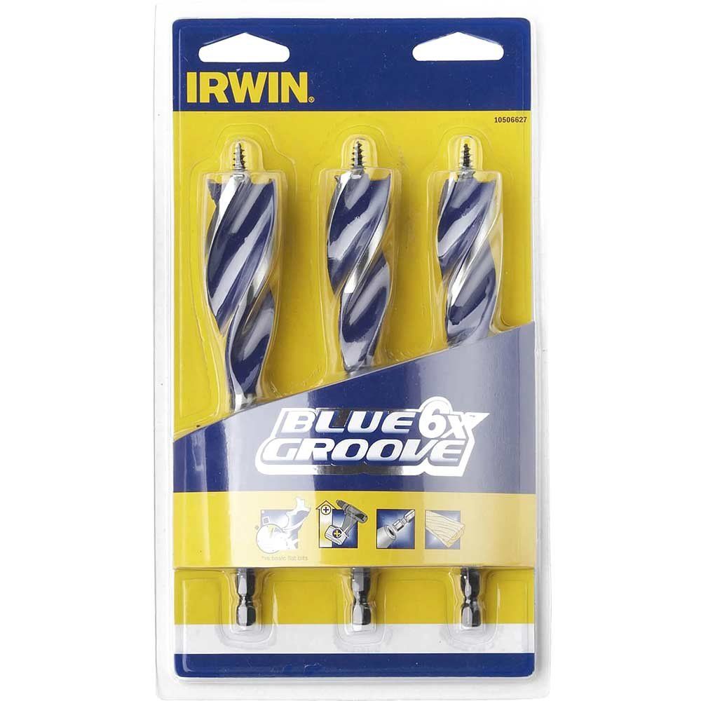 Irwin 3 Piece 6X Blue Groove Wood Drill Bit Set - Image 1