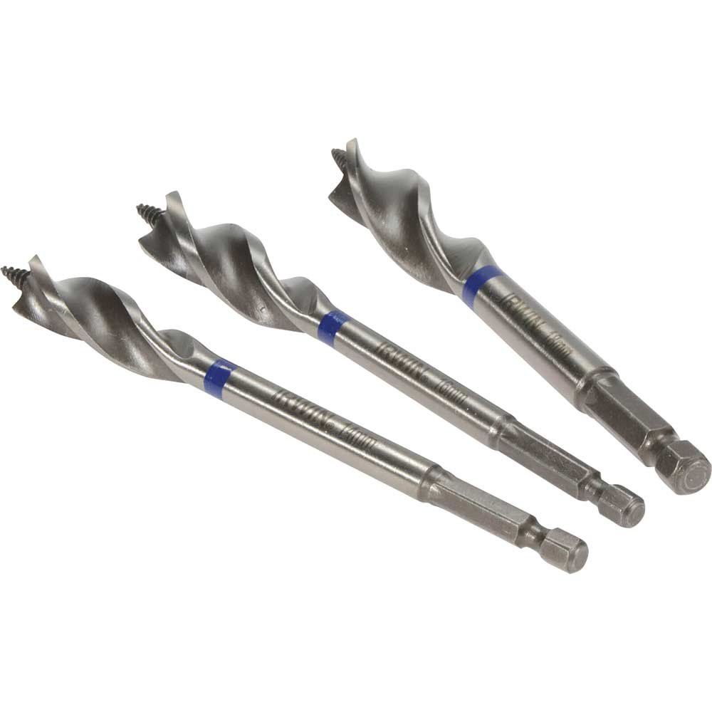 Irwin 3 Piece Blue Groove Nail Biteing Power Wood Drill Bit Set - Image 1