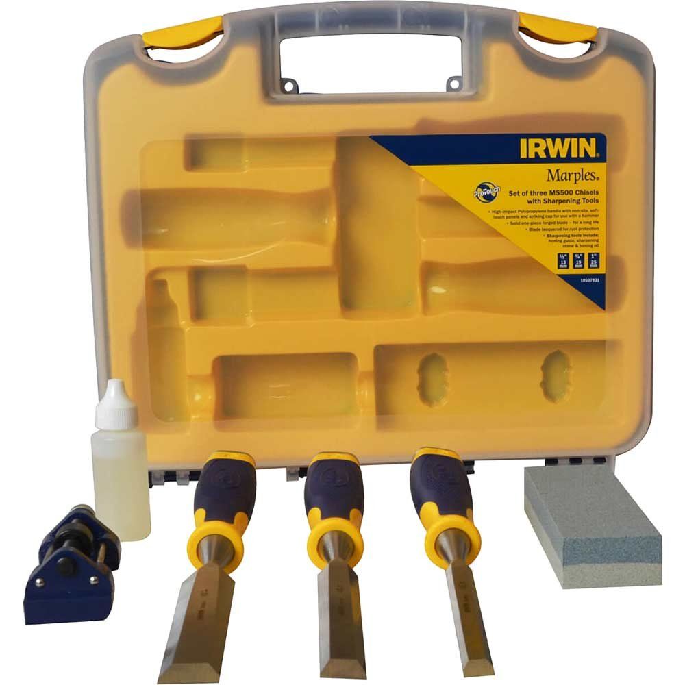 Marples 3 Piece Bevel Edge Chisel Set and Sharpening Kit - Image 1