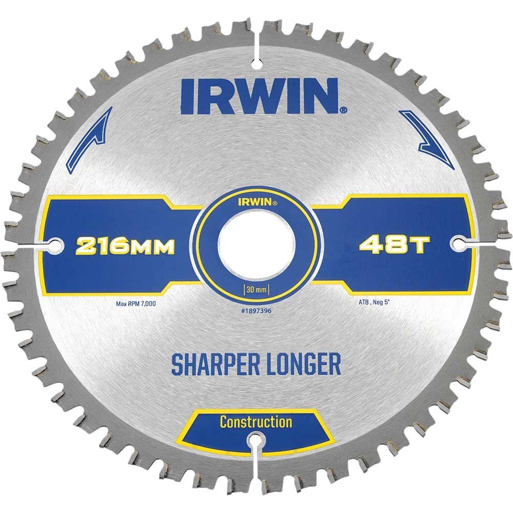 Irwin ATB Ultra Construction Circular Saw Blade 216mm 48T 30mm - Image 1
