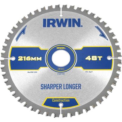 Irwin ATB Ultra Construction Circular Saw Blade 216mm 48T 30mm