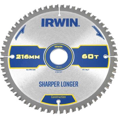 Irwin ATB Ultra Construction Circular Saw Blade 216mm 60T 30mm