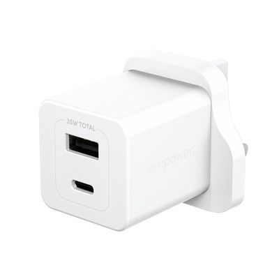 PanzerGlass empower by Turbo 35W Charger incl. USB-C + USB-A | UK Plug| Silver White