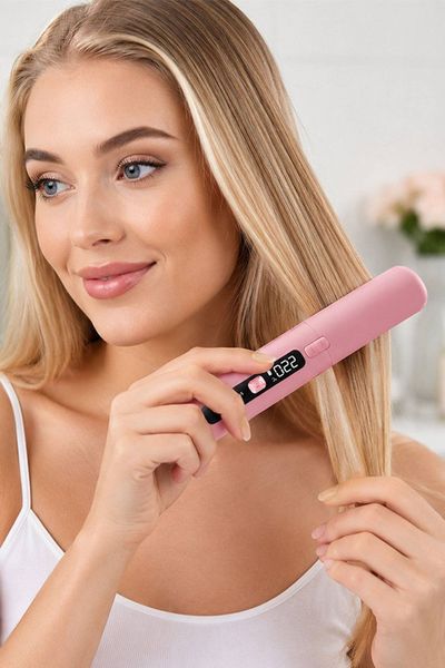 Cordless Hair Dryer Brush LCD Hot Air Styling Comb - Pink - Thumbnail 2