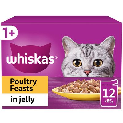Whiskas 1+ Poultry Feasts Adult Wet Cat Food Pouches in Jelly 12 x 85g