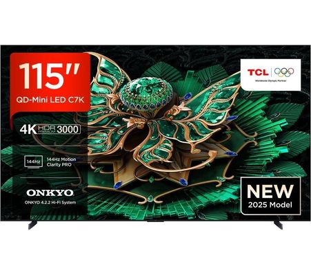 TCL 2025 115 4K Premium QD-Mini LED UHD Smart TV 115C7K-UK Black