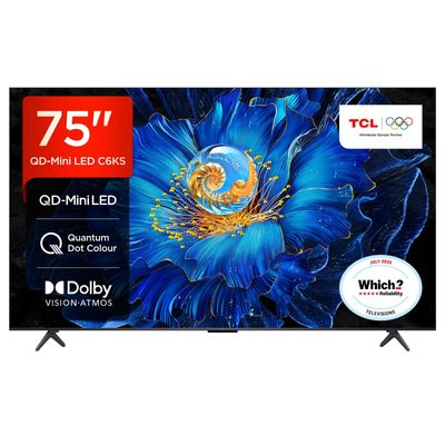 75" TCL C6KS QD-Mini LED 4K HDR Smart Google TV - 75C6KS, Black