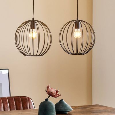 HELAM Cumera pendant light, 2-bulb, long, lampshades Ø 30 cm