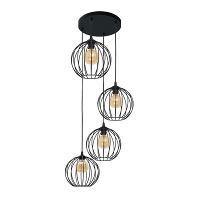 HELAM Cumera pendant light in black, 4-bulb, round - Thumbnail 2