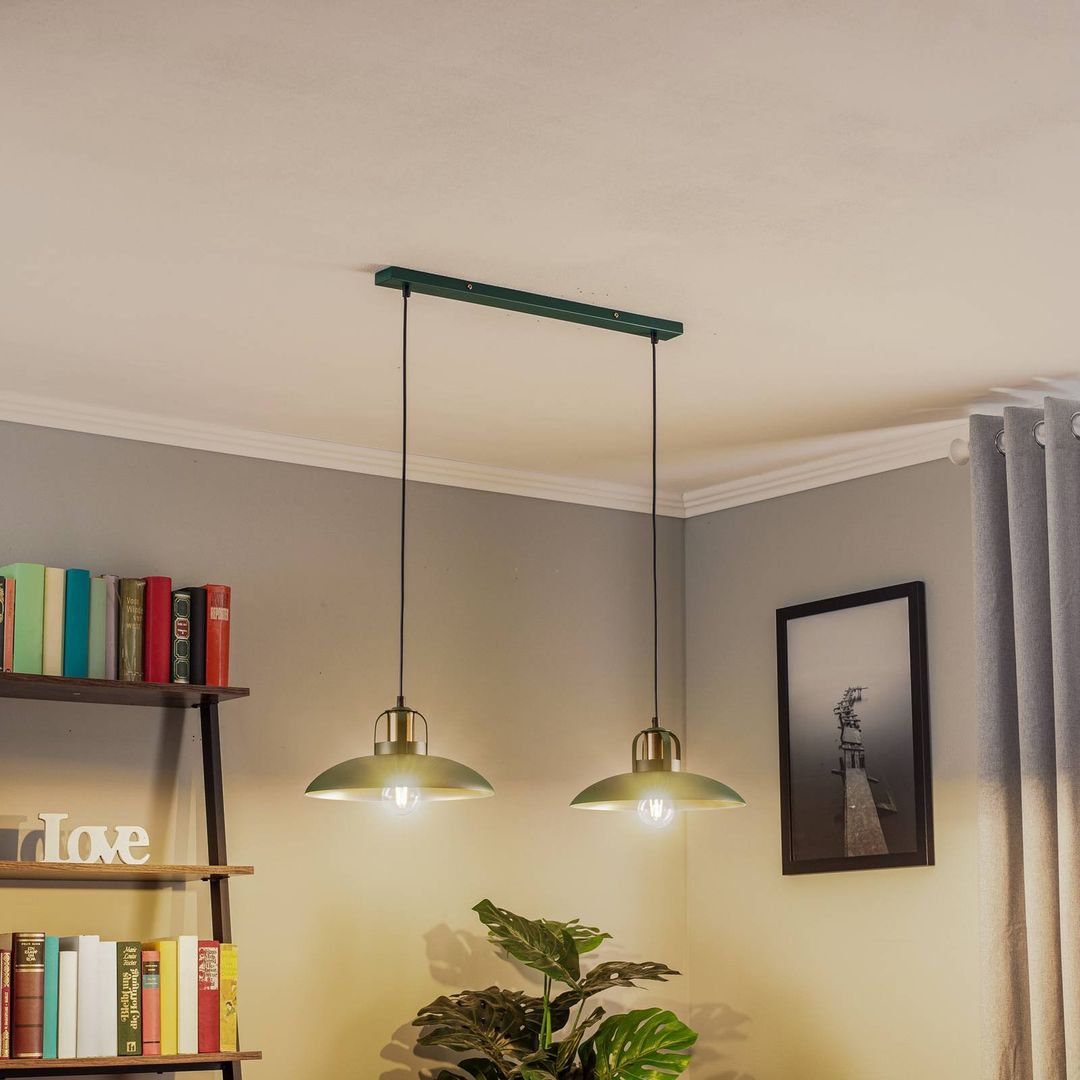Eko-Light Felix hanging light, green/gold, 2-bulb - Image 1