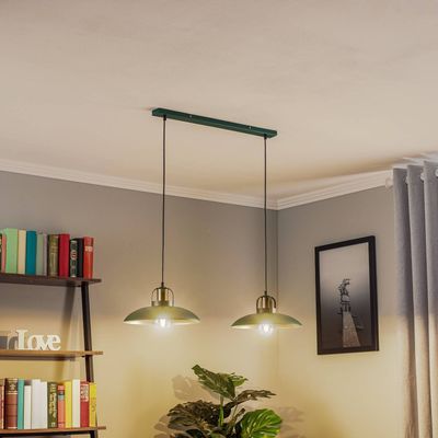 Eko-Light Felix hanging light, green/gold, 2-bulb