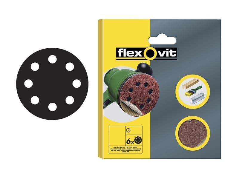 Flexovit 78072764743 Hook & Loop Sanding Disc 115Mm Coarse 50G (Pack 6) - Image 1