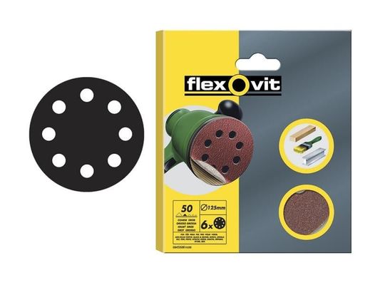 Flexovit 78072764759 Hook & Loop Sanding Disc 125Mm Coarse 50G (Pack 6)