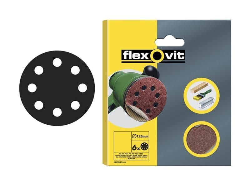 Flexovit 78072764762 Hook & Loop Sanding Disc 125Mm Medium 80G (Pack 6) - Image 1