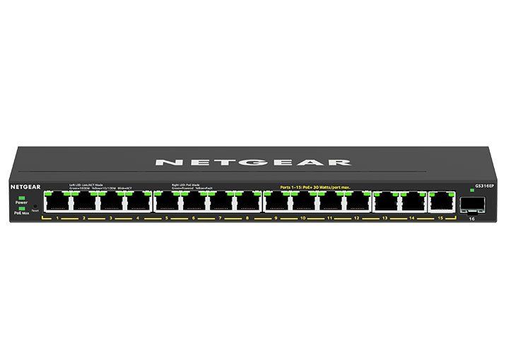 NETGEAR GS316EP Managed Gigabit Ethernet (10/100/1000) Power over Ethernet (PoE) Black - Image 1