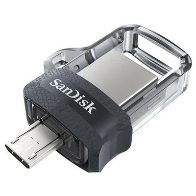 SanDisk Ultra Dual m3.0 USB flash drive 128 GB USB Type-A / Micro-USB 3.2 Gen 1 (3.1 Gen 1) Black, Silver, Transparent