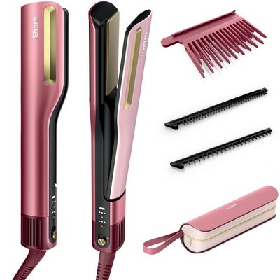 Shark SilkiPro Straight Hair Straightener + Dryer in One Tool with Heat-Resistant Storage Case - Rose Petal HT401UKPK