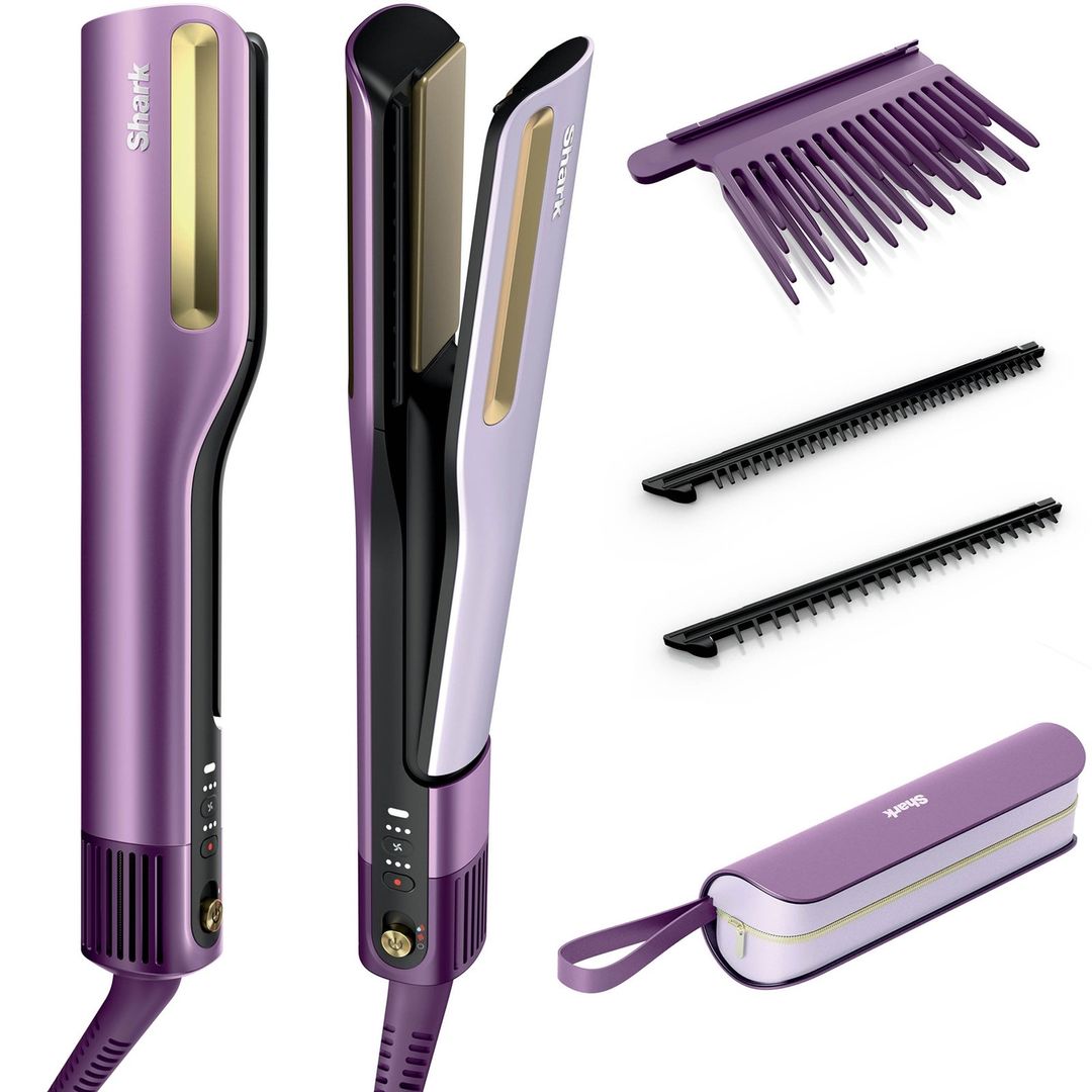 Shark SilkiPro Straight Hair Straightener + Dryer in One Tool with Heat-Resistant Storage Case - Plum Satin HT401UKPU - Image 1