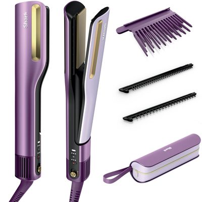 Shark SilkiPro Straight Hair Straightener + Dryer in One Tool with Heat-Resistant Storage Case - Plum Satin HT401UKPU