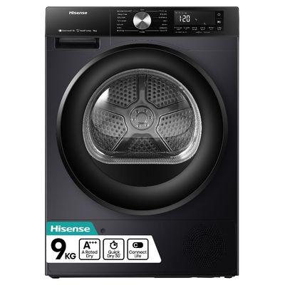 HISENSE 3S Series DH3S902BB3 WiFi-enabled 9 kg Heat Pump Tumble Dryer - Black, Black