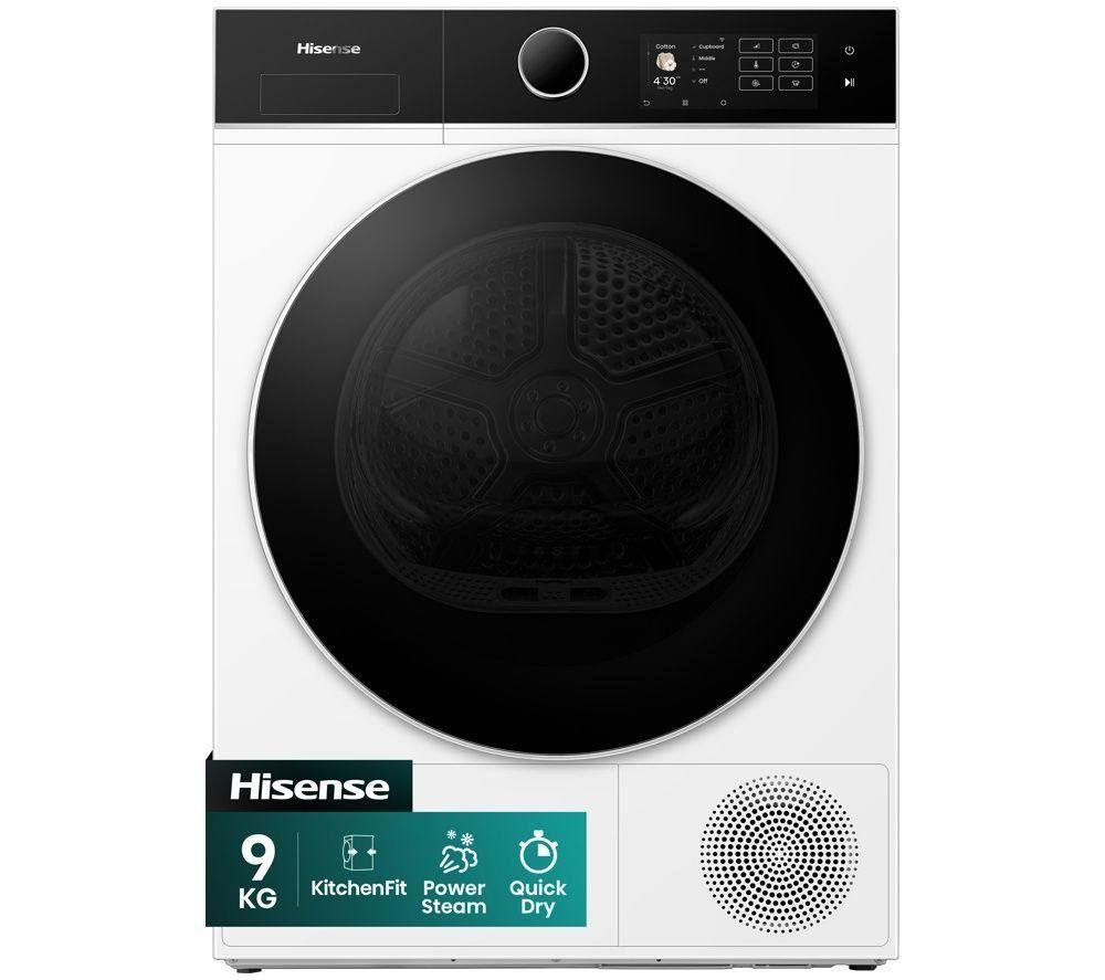 HISENSE 5i Series DH5I904BWBC WiFi-enabled 9 kg Heat Pump Tumble Dryer - White, Black - Image 1