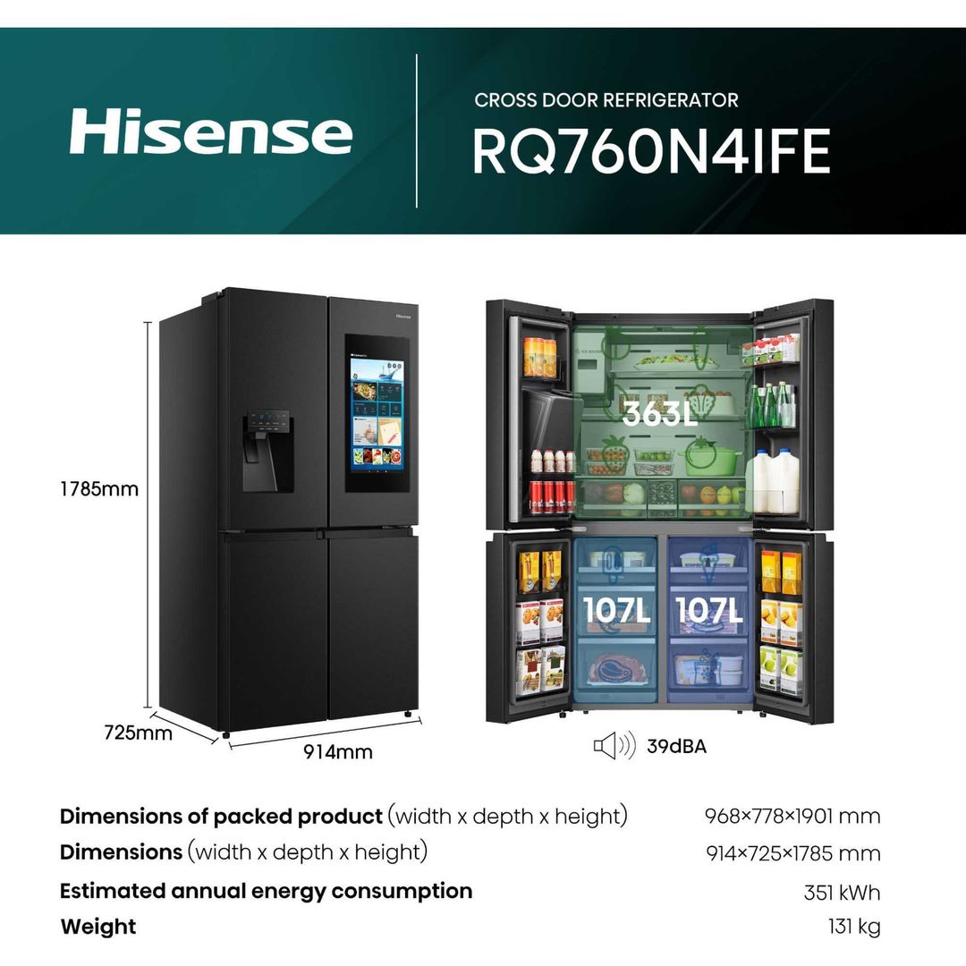 HISENSE PureFlat RQ760N4IFE Smart Fridge Freezer - Black Stainless Steel, Stainless Steel - Image 1