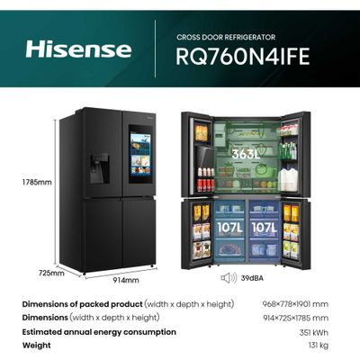 HISENSE PureFlat RQ760N4IFE Smart Fridge Freezer - Black Stainless Steel, Stainless Steel