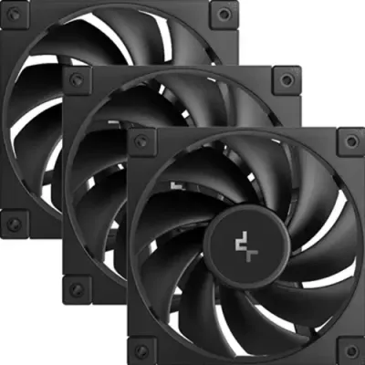DeepCool FD12 120mm Case Fan 3-Pack PWM Control High Airflow Low Noise Hydro Bearing Black Anti-Vibration Pads 4-Pin Connector