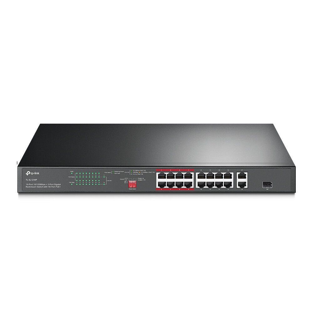 TP-Link 16-Port 10/100 Mbps + 2-Port Gigabit Rackmount PoE Switch with 16-Port PoE+ - Image 1