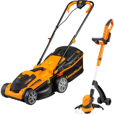 LAWNMASTER MFGT COMBO Cordless Rotary Lawn Mower & Grass Trimmer Set - Orange & Black