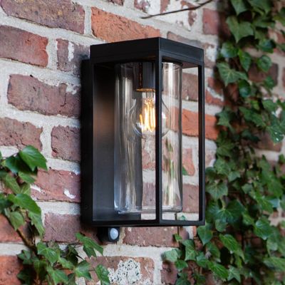 LUTEC FLAIR Solar Outdoor Wall Light, black, 29 cm, sensor, IP44