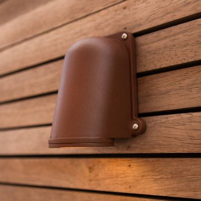 LUTEC ANCOR outdoor wall light, brown, height 15 cm, metal, GU10, IP54